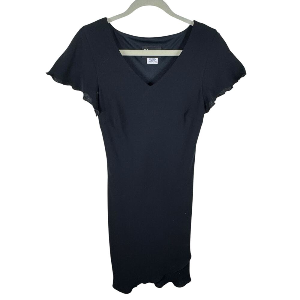 S.L. Fashions Vintage Black V-Neck Short Sleeve Midi Dress 10